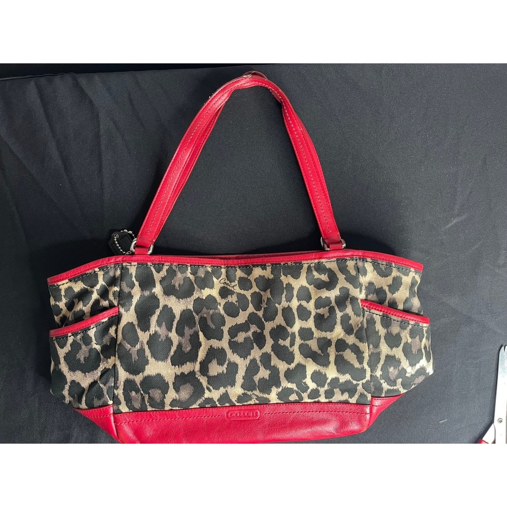 Coach Taylor Leopard Print Red Leather Tote Shoulder Bag F23273 Animal‎ Print